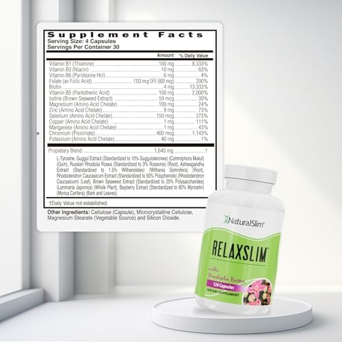 NaturalSlim Relaxslim Rhodiola Rosea & Adaptogenic Herb for Brain, Mood, Metabolism, Tension & Energy Support, 21 Natural Compounds Help Control Appetite, 120 Capsules