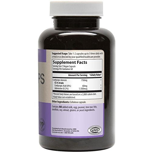 MRM Cordyceps CS-4 Strain 750 mg Capsules, 120 Count