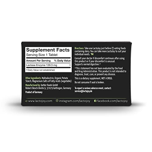 LactoJoy Lactase Pills 14,500 I 80 Pieces I Powerful Lactase Enzymes for Lactose Intolerance I Ultra Pure Lactase for Improved Digestion I No Silicon Dioxide, No Artificial Flavors, No Sucralose