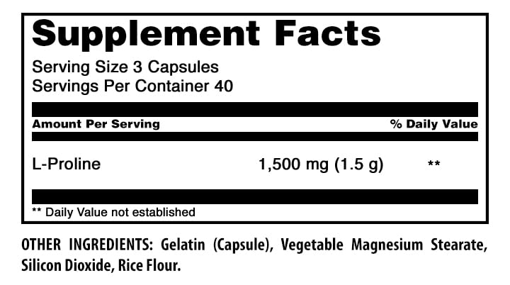 Amazing Nutrition L-Proline 1500 Mg Capsules 120 Count