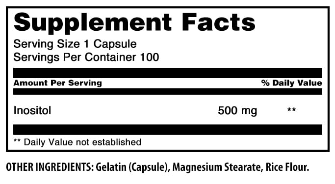 Amazing Nutrition Inositol 500 mg Capsules, 100 Count