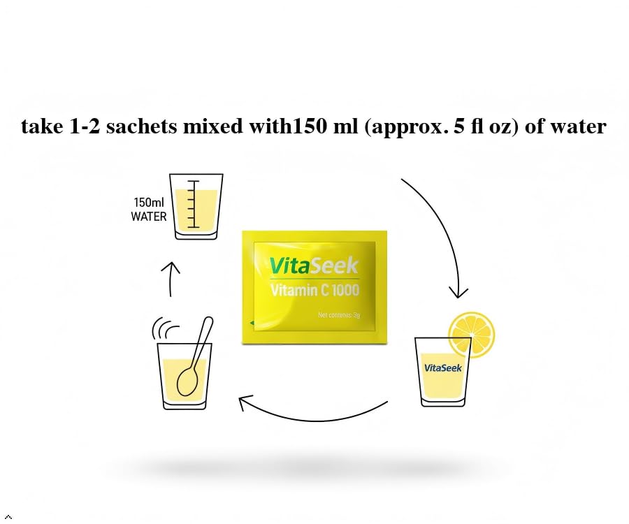 VitaSeek Vitamin C Powder Packets, Sugar Free Lemon Flavor, 120 Packets