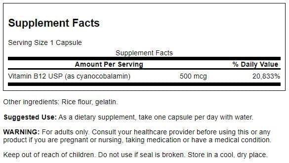 Swanson Vitamin B-12 (Cyanocobalamin) 100 Capsules