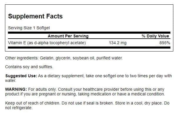 Swanson Vitamin E Heart and Tissue Protection Softgels, 250 count