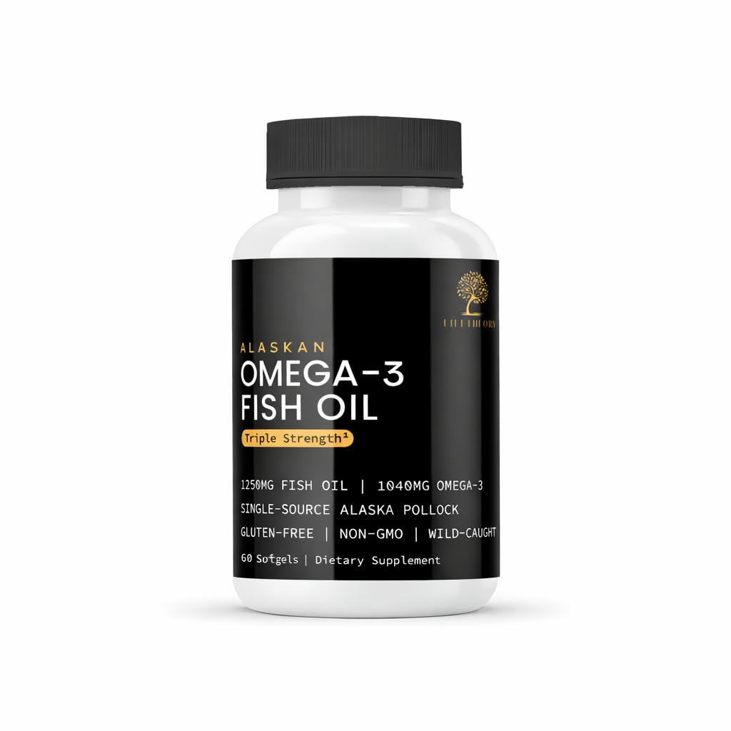 LIFETHEORY Alaskan Omega-3 Fish Oil 1250mg, 1040mg Omega-3 (EPA & DHA), Wild Alaska Pollock, Triglyceride Form Softgels 60