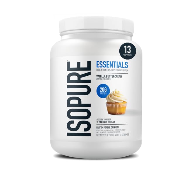 Isopure Essentials 100% Whey Protein Powder Vanilla Buttercream with Vitamins, 13 Servings