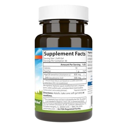 Carlson Vegetarian DHA 500 mg Softgels, 30 Count
