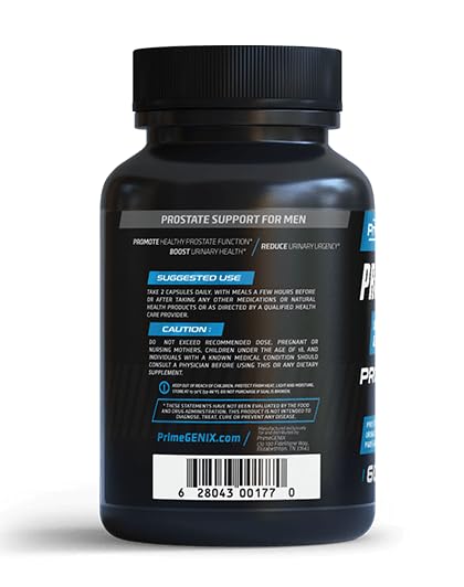 PrimeGENIX Prostate Health Supplements for Men with Saw Palmetto, Pygeum Africanum, & Zinc - Capsules, 60 Count