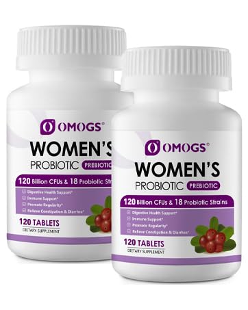 OMOGS Women's Probiotic Tablets with Cranberry Extract, Organic Prebiotics & Vitamin C, 120 Billion CFUs, 18 Strains, 240 Tablets