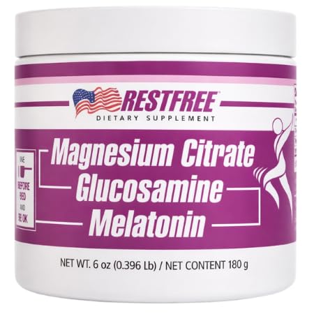 RESTFREE Sleep, Relaxation & Joint Wellness Supplement with Magnesium Citrate, Melatonin & Glucosamine Powder 6 Ounce