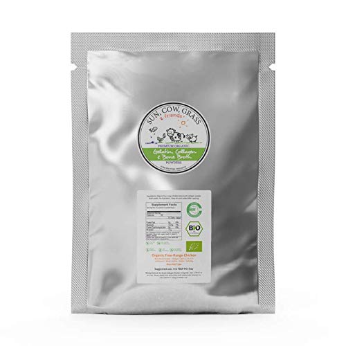 Chicken Bone Broth Powder Organic Free Range Pure Protein Non-Gelling Type, 16 Fl Oz