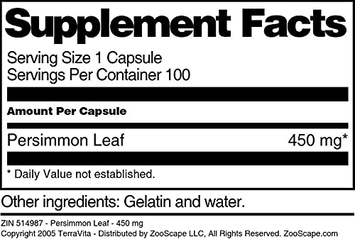 Terravita Persimmon Leaf 450 mg Capsules, 100 Count