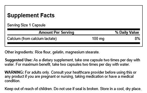 Swanson Calcium Lactate 100MG Capsule 100 Count