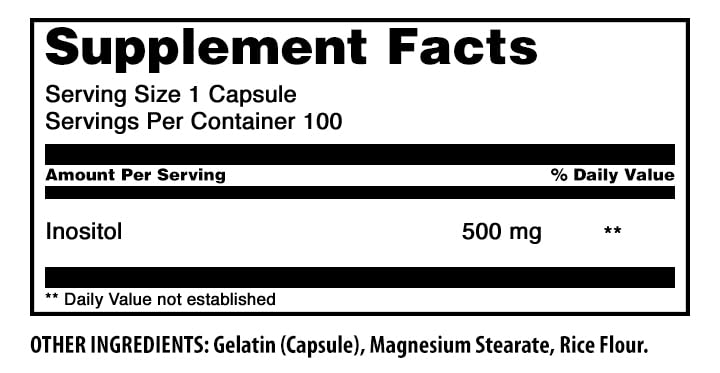 Amazing Nutrition Inositol 500 Mg Capsules, 100 Count