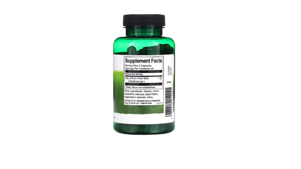 Swanson PAU d'Arco 500 mg Capsules, 100 Count