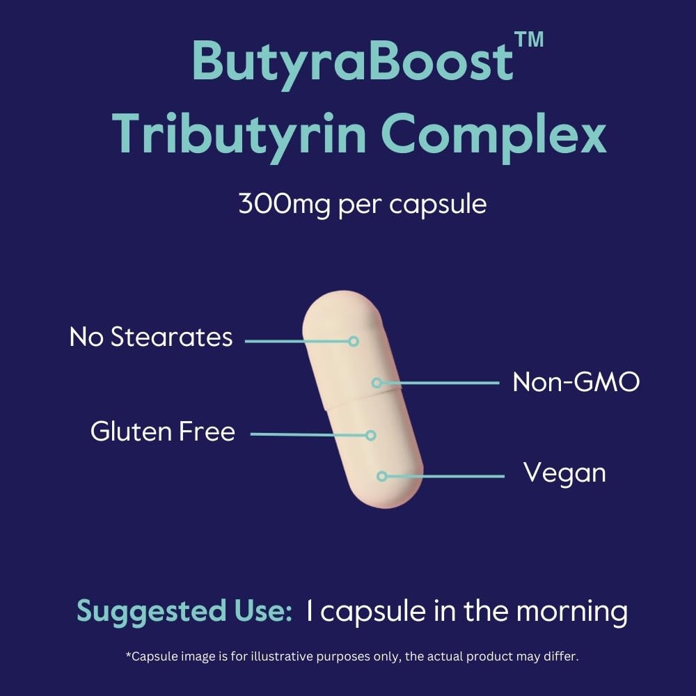 BESTVITE ButyraBoost 300mg Tributyrin Complex Capsule, 60 Veg Caps
