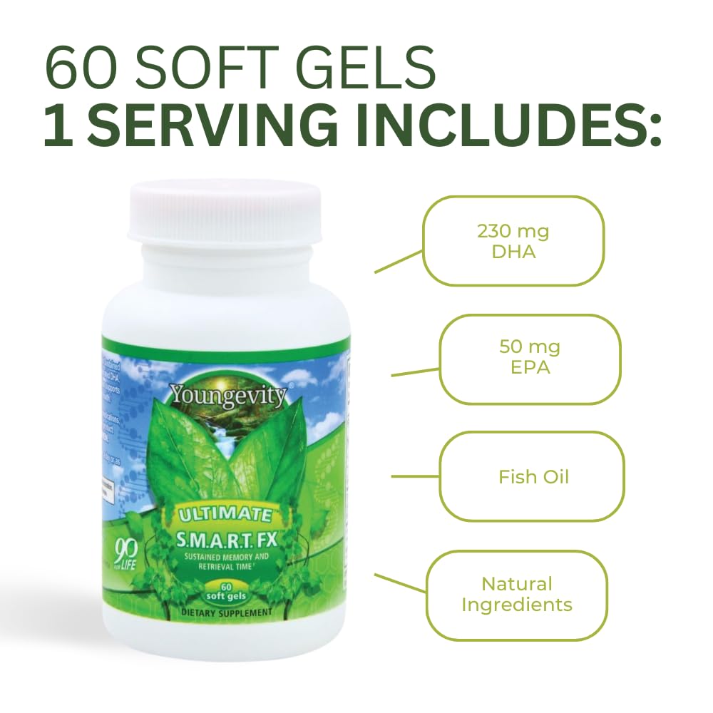 Youngevity S.M.A.R.T. FX Nootropic Super DHA, EPA, & Rosemary Oil for Brain, Memory, & Focus Supplement - Cognitive - Concentration Soft Gels 60