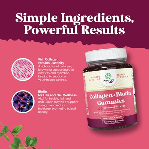 Natures Craft Biotin 10000mcg Gummies with Collagen & DIM for Hair, Skin & Nails Support, 210 Gummies