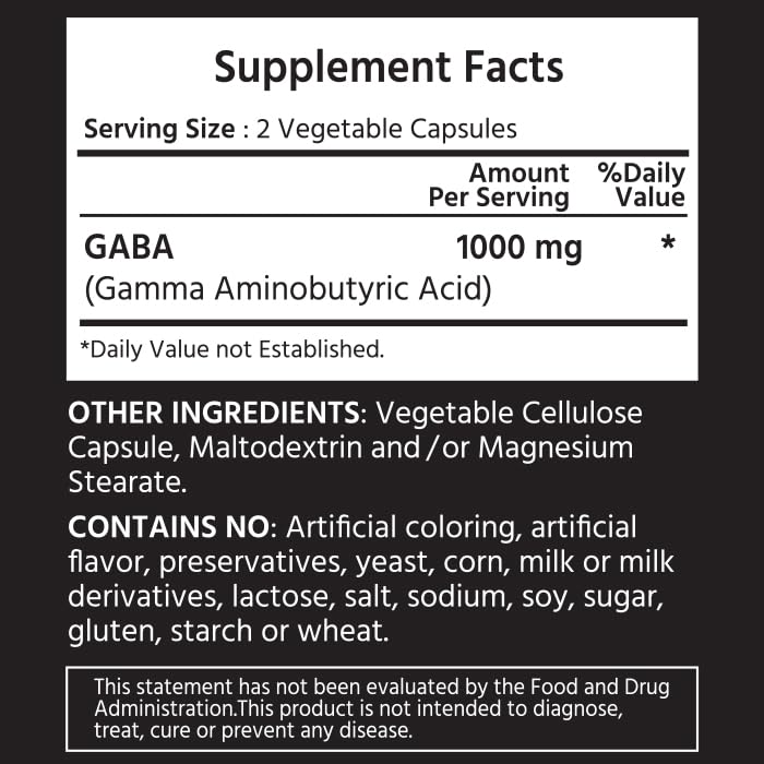 ML Naturals GABA (Gamma-Aminobutyric Acid) 1,000 mg Capsules, 240 Count