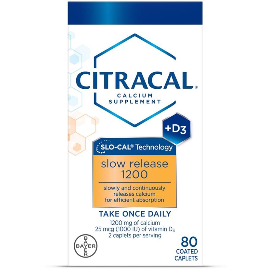 Citracal Slow Release Calcium 1200 mg with Vitamin D3 and Magnesium Caplets, 80 Count