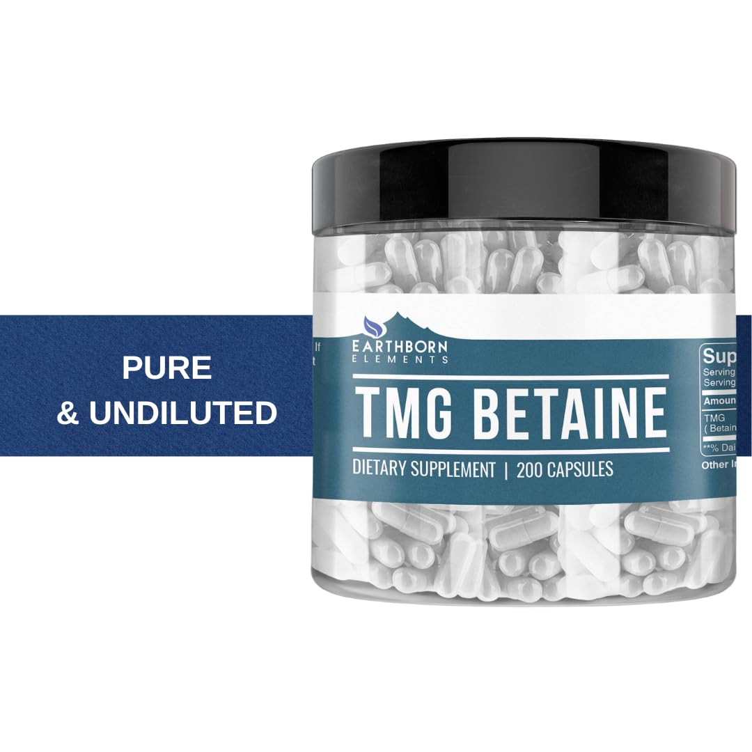 Earthborn Elements TMG Betaine Anhydrous Trimethylglycine Capsules 200 Capsules