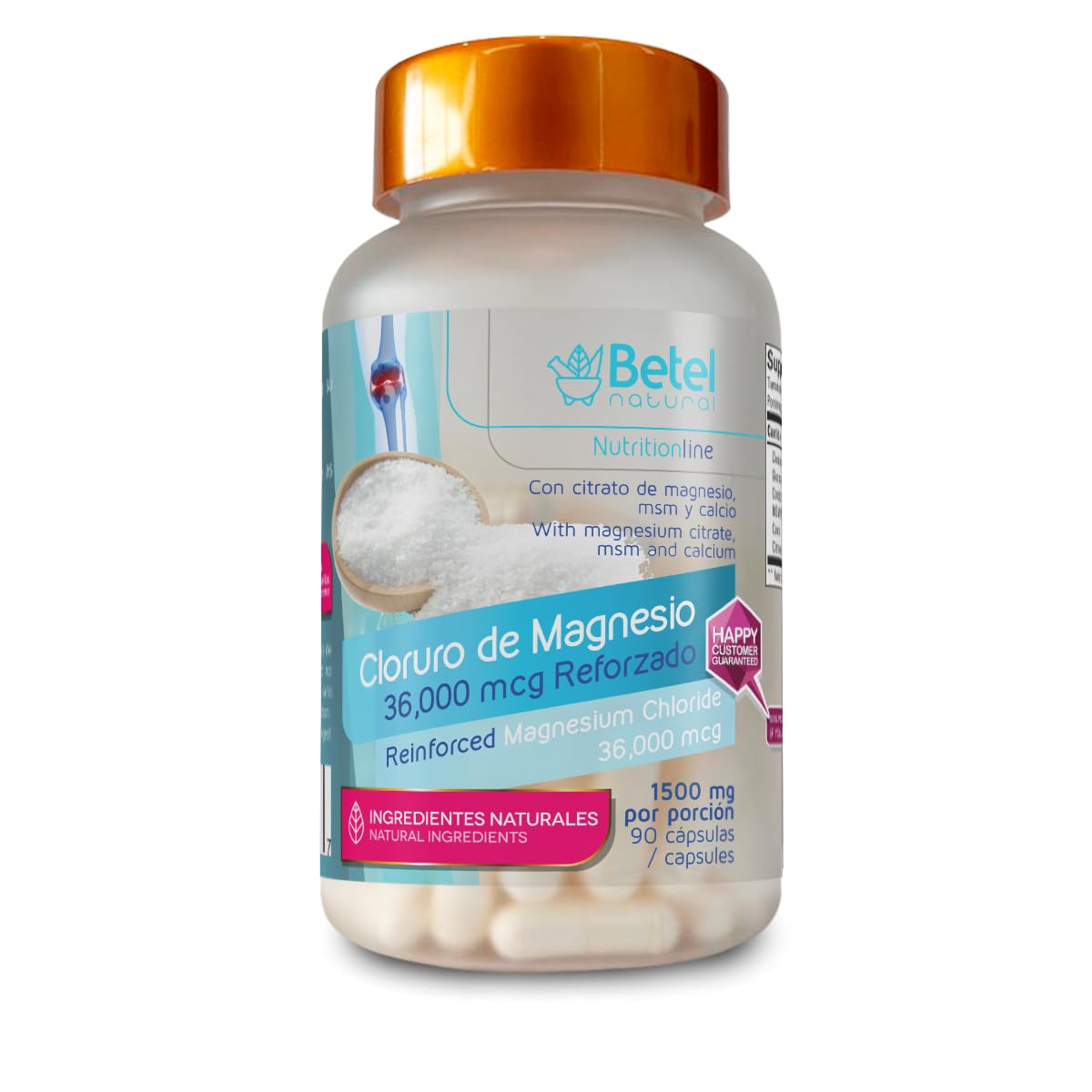 Betel Natural Magnesium Chloride Reforzado + MSM, Glucosamine, and Chondroitin, 90 Capsules