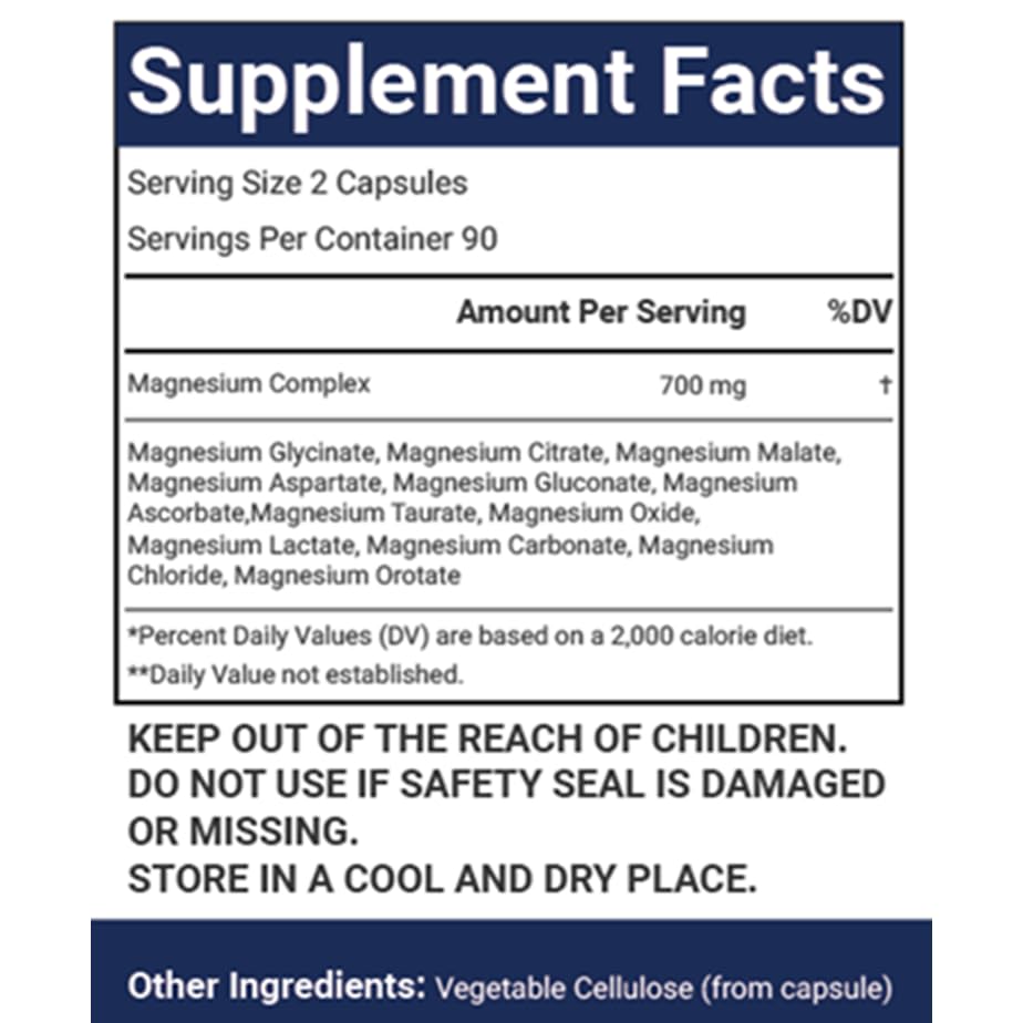 VitaCosmoX Magnesium Complex 700mg Capsules, 180 Count
