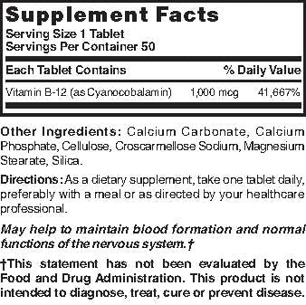 Nature's Blend Vitamin B12 Tablets 1000 mcg, 50 Tablets