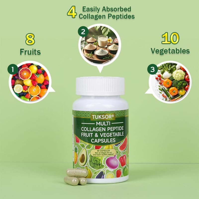 TUKSOR Multi Collagen Peptide Fruit & Vegetable Capsules 90 Capsules