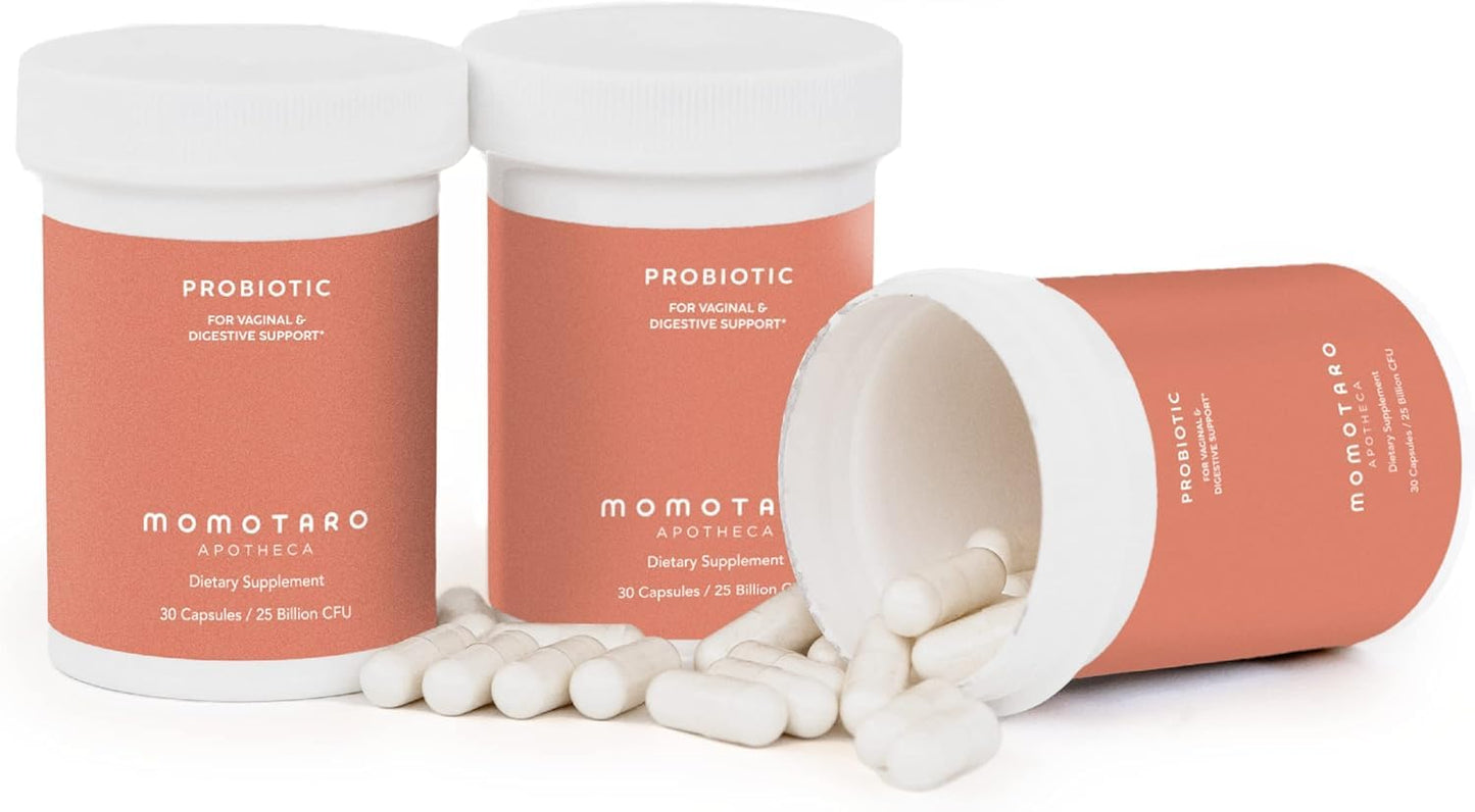 MOMOTARO APOTHECA Organic Probiotics for Women Vaginal & Digestive Supplement, 25 Billion CFU, Prebiotics & Lactobacillus Blend - 30 Capsules