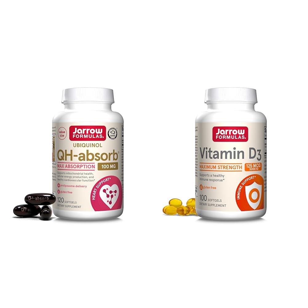 Jarrow Formulas Ubiquinol 100mg Softgels 120 Count & Vitamin D3 125mcg Softgels 100 Count