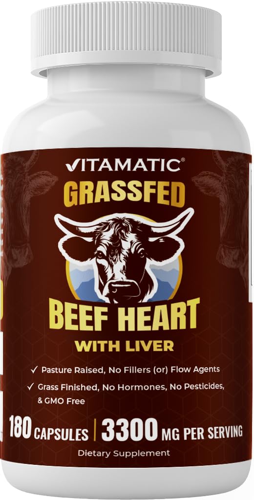 Vitamatic Grass-Fed Beef Heart with Liver Capsules, 180 Count