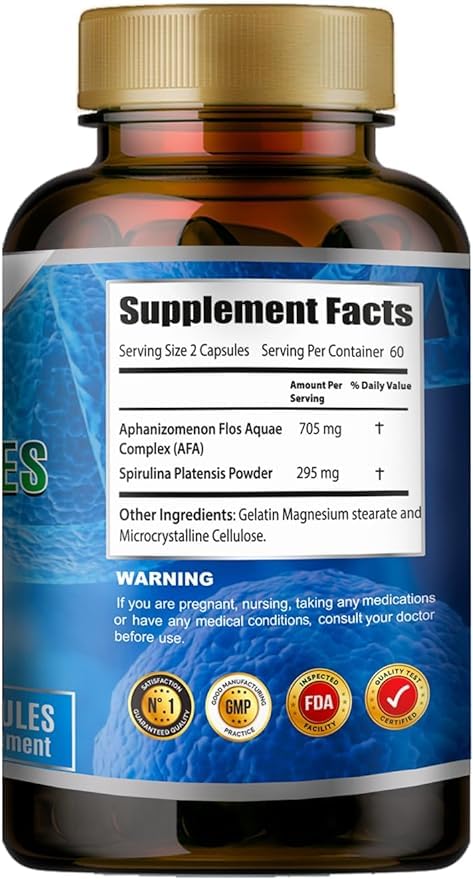 VITAMISAN AFA Stem Natural Cell Capsules, 120 Capsules, 1000 mg Each, Blue-Green Algae, Non-GMO, Gluten Free, Pack of 2