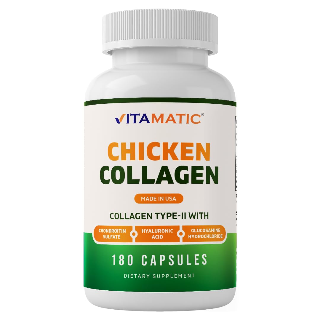 Vitamatic Chicken Collagen 3000 mg (Per Serving) with Glucosamine, Chondroitin & Hyaluronic Acid 180 Capsules