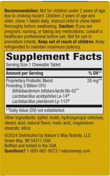 Nature's Way Primadophilus Probiotic Chewables for Kids, Chewable, 30 Count