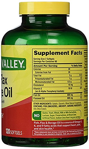 TNDCKP Spring Valley Fish, Flax & Borage Oil Dietary Supplement Softgels, 120 Count (Pack of 2)
