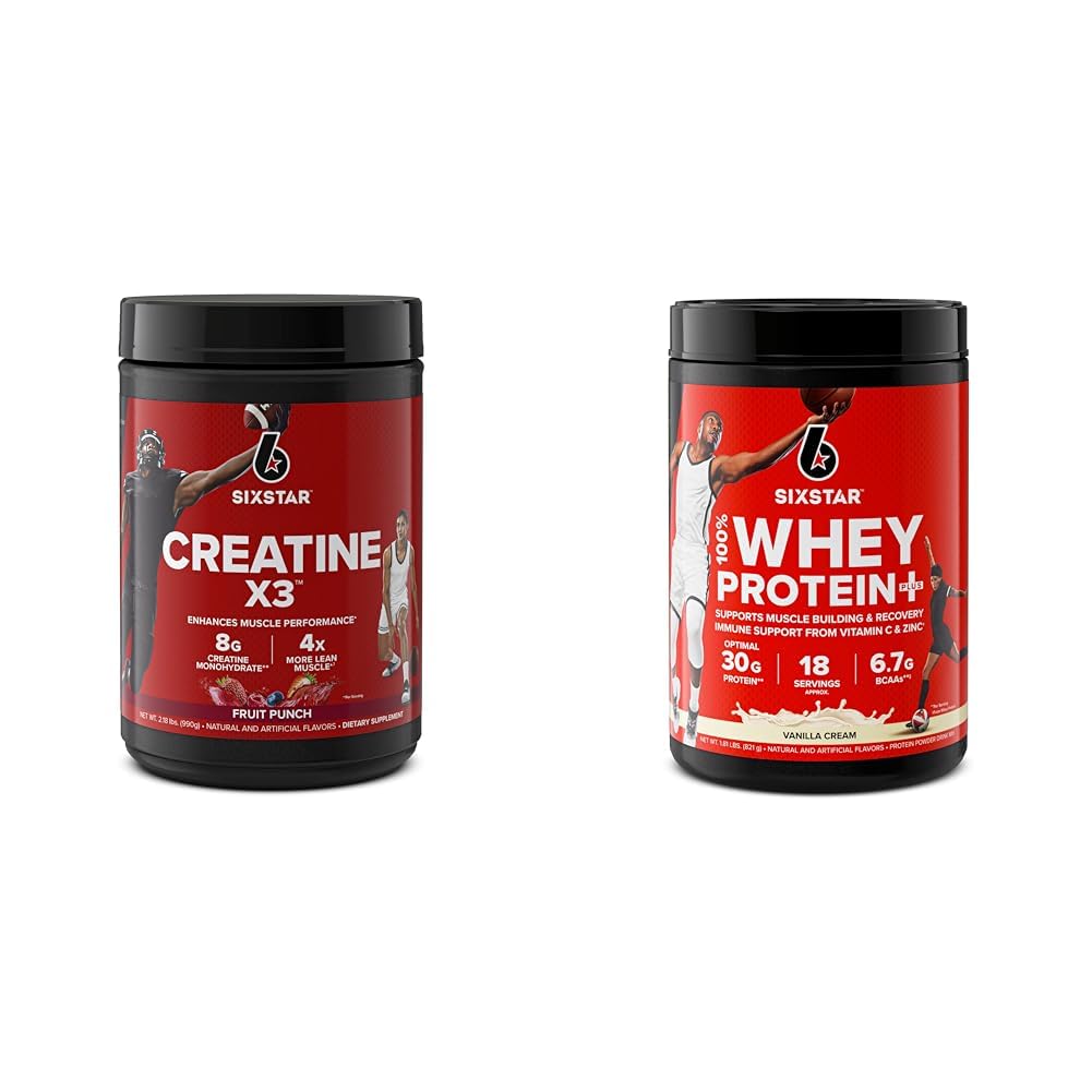 Six Star Creatine Powder and Whey Protein Plus Bundle, 30 Servings