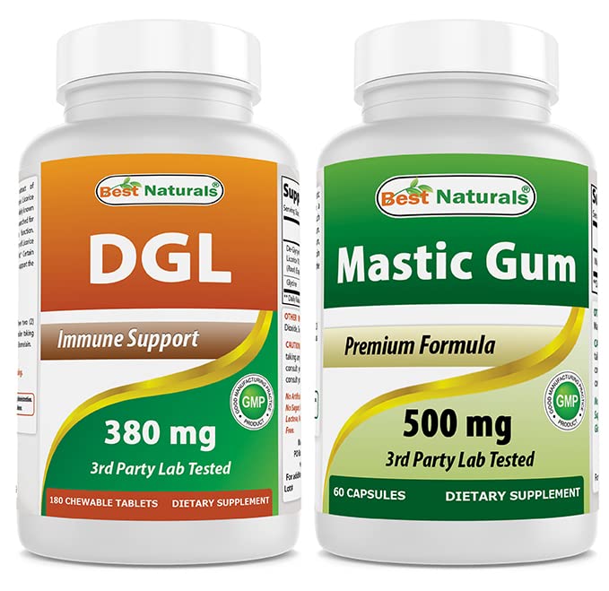 Best Naturals DGL Chewable 380 mg & Mastic Gum 500 mg Capsules, 180 Capsules