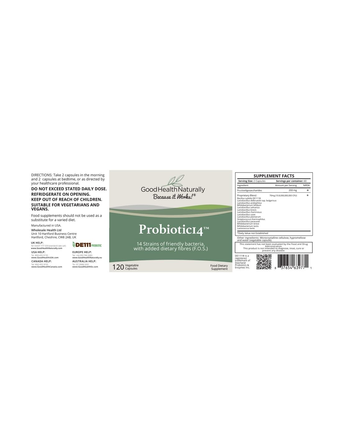 GOOD HEALTH NATURALLY BECAUSE IT WORKS! Probiotics 14 Digestive Supplement Gut Cleanse, 60 Capsules