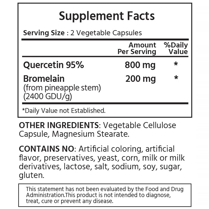 ML Naturals Quercetin 800mg with Bromelain 200mg Capsules, 240 Count