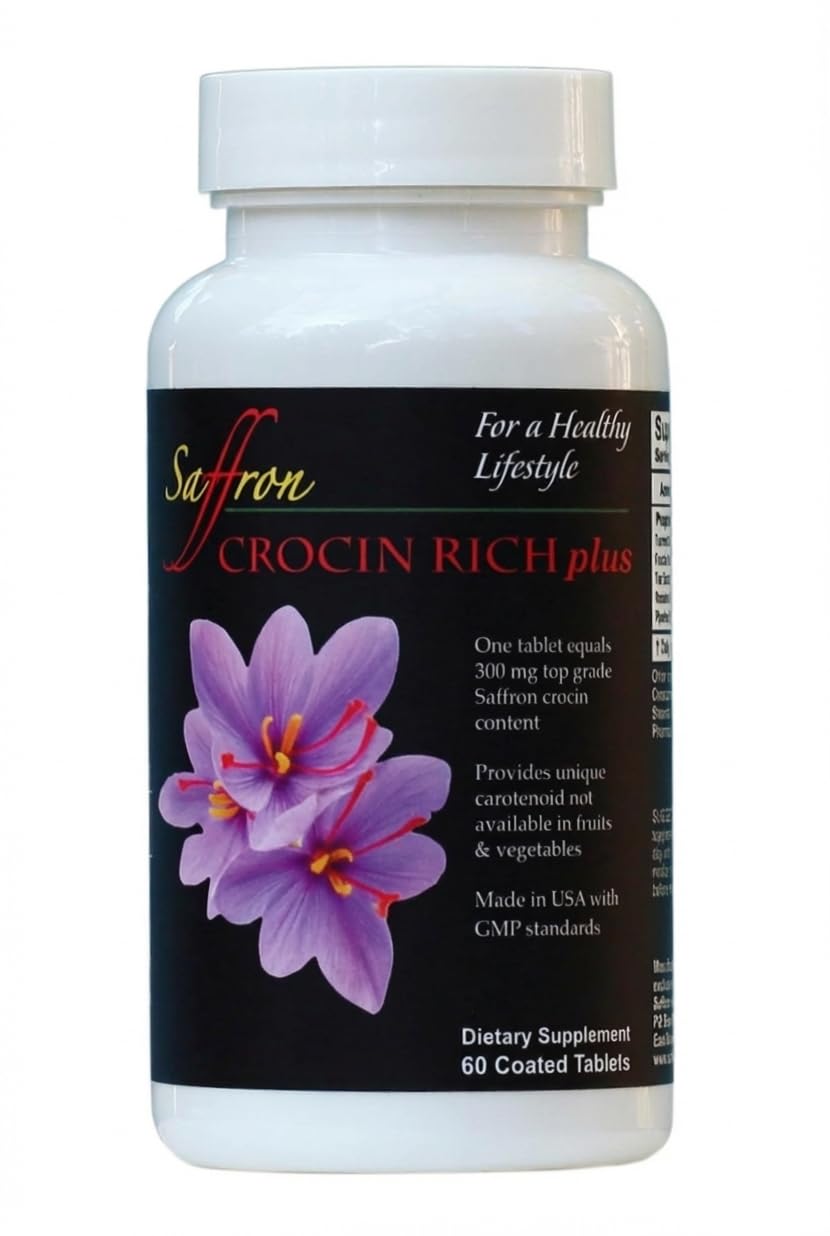 Saffron Health Sciences Crocin Rich Plus Nootropic with High-Potency Crocin, 60 Tablets
