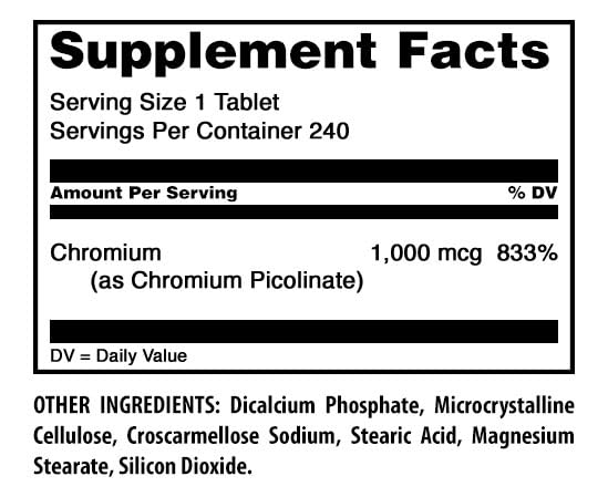 Amazing Nutrition Chromium Picolinate 1000 mcg Tablets, 240 Count