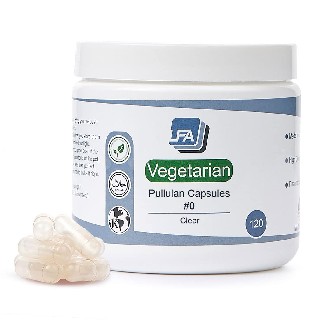 LFA Tablet Presses Empty Vegan Pullulan Capsules, 120 Count