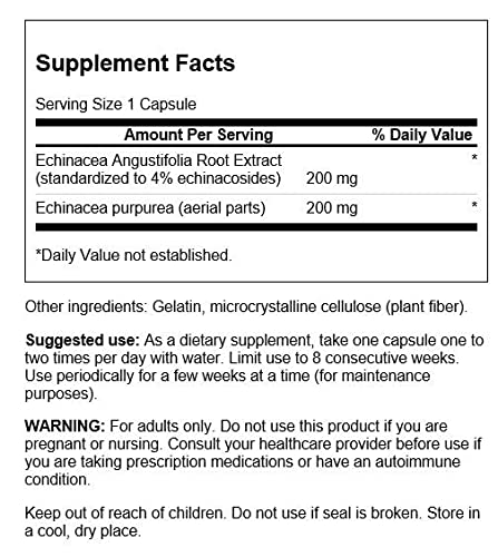 Swanson Echinacea Herb Standardized 200 mg Capsules, 60 Count