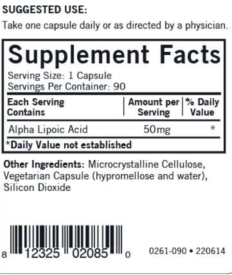Kirkman Alpha Lipoic Acid 50 mg Capsules, 90 Count
