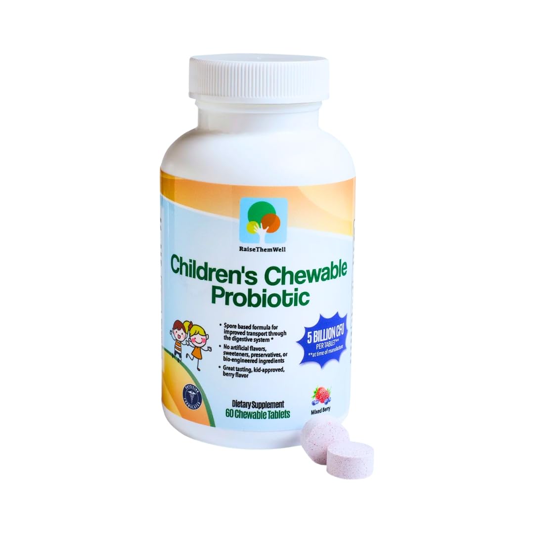 Raise Them Well Children’s Probiotic Chewable Gut Health Tablets for Kids, 60 Count