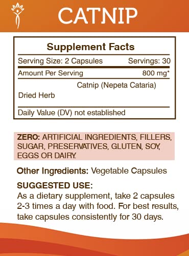 Secrets of the Tribe Catnip 800 mg Capsules, 60 Count