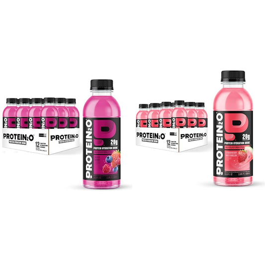 Bundle of Protein2o 20g Whey Protein Isolate Hydration Drink, Mixed Berry, 16.9 oz (12 Count) + Protein2o 20g Whey Protein Isolate Hydration Drink, Strawberry Watermelon, 16.9 oz (12 Count)