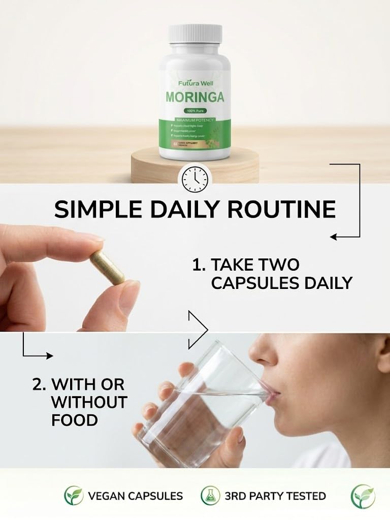 Galriva Moringa Capsules Organic Moringa Oleifera with Moringa Leaf Powder, Plant Based Herbal Supplement, Vegan, Non-GMO, 60 Capsules