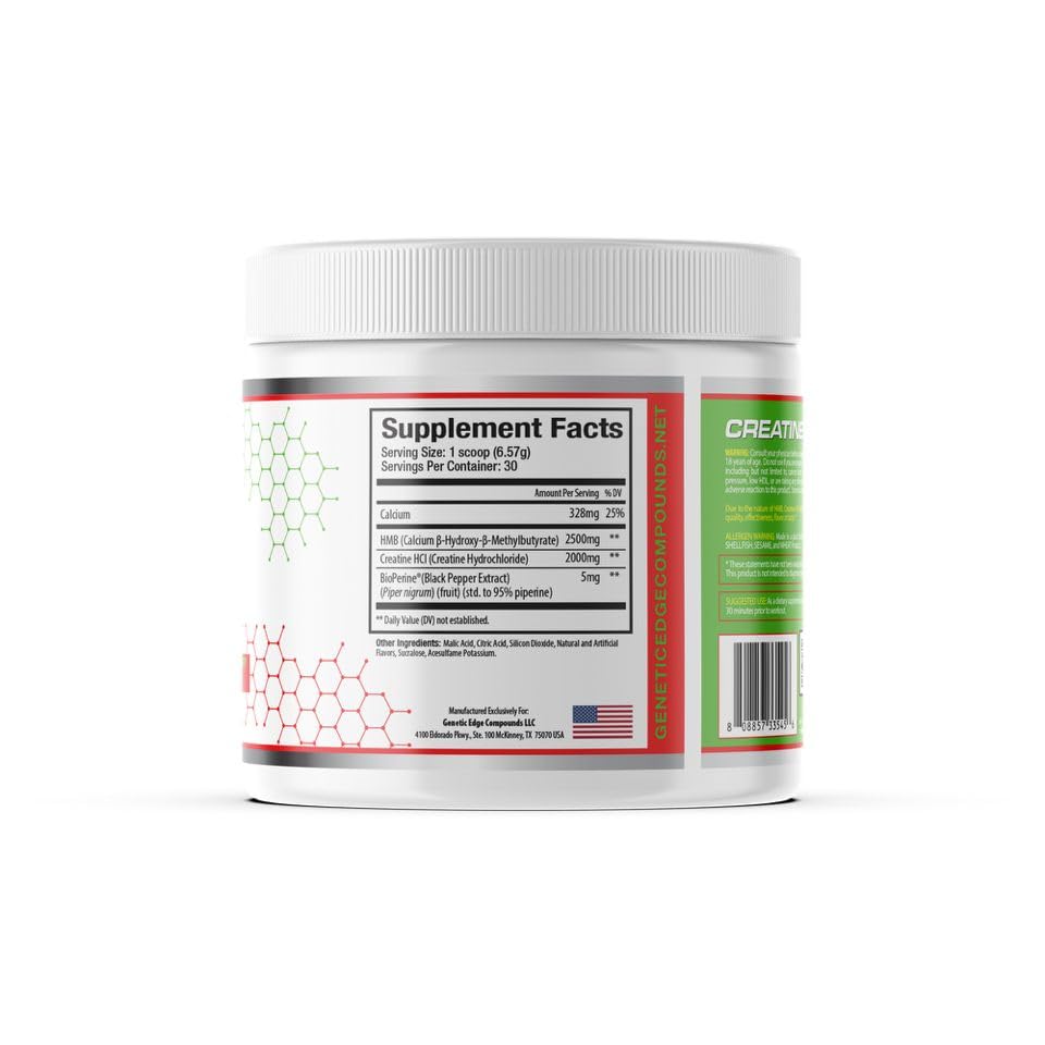 Genetic Edge Compounds Creatine HCl + HMB for Athletes – Performance & Recovery Formula Powder, 6.94 oz